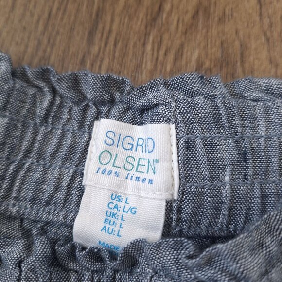 💙 Sigrid Olsen Pull On Shorts 100% Linen Size L/XL Embroidered Boho Lounge - Picture 5 of 7